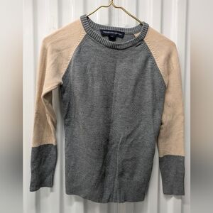 French Connection Gray and Tan Crewneck Sweater
